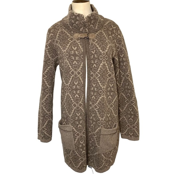 Chiaramente Sweaters - CHIARAMENTE Made Italy Neutral Knit Wool Blend Print Cardigan Sweater Pockets L